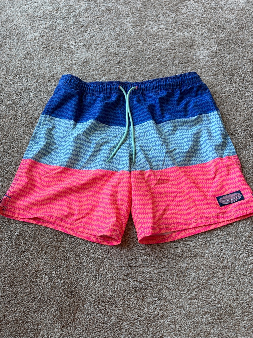 Vineyard Vines Blue, Light Blue & Pink Colorblock Swim Trunks